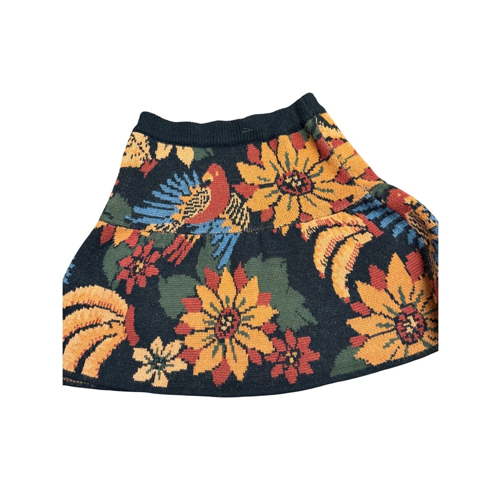 Farm Rio Women Tropical Macaw Sunflower Knit Mini Skirt Black Multi XS‎